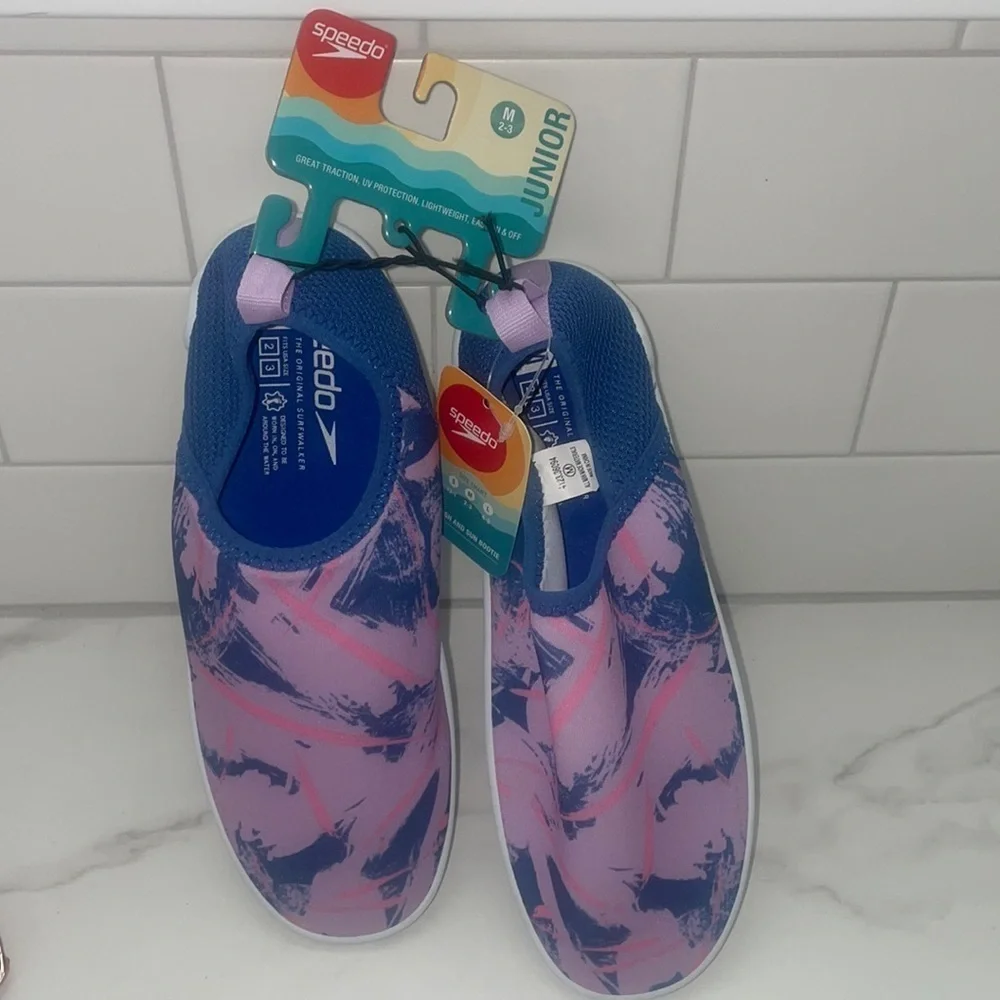 Speedo shoe Junior Blue Pink surfwalker lightweight water shoes New size med 2/3